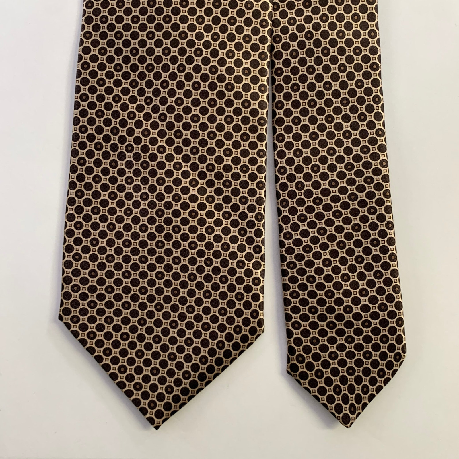 Dolcepunta Brown Gold Polka Dot Foulard Silk Tie